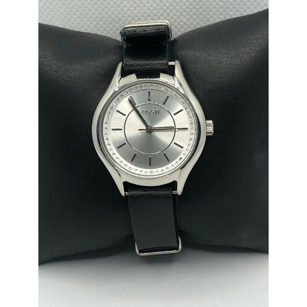 Fossil BQ1590 Men's Black Leather Analog Silver Di